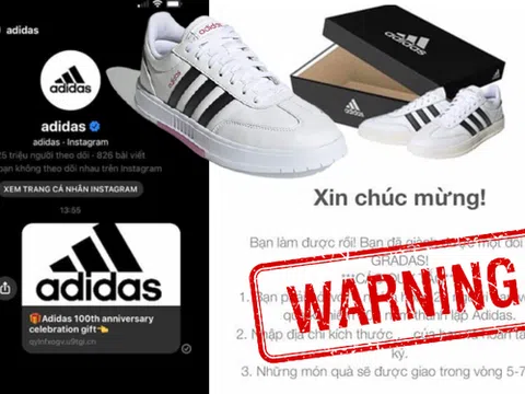 Xuất hiện đường link giả mạo Adidas để lừa đảo trên mạng xã hội Facebook