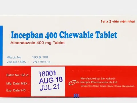 Không đạt chuẩn chất lượng, thuốc tẩy giun Incepban 400 Chewable Tablet bị thu hồi trên toàn quốc